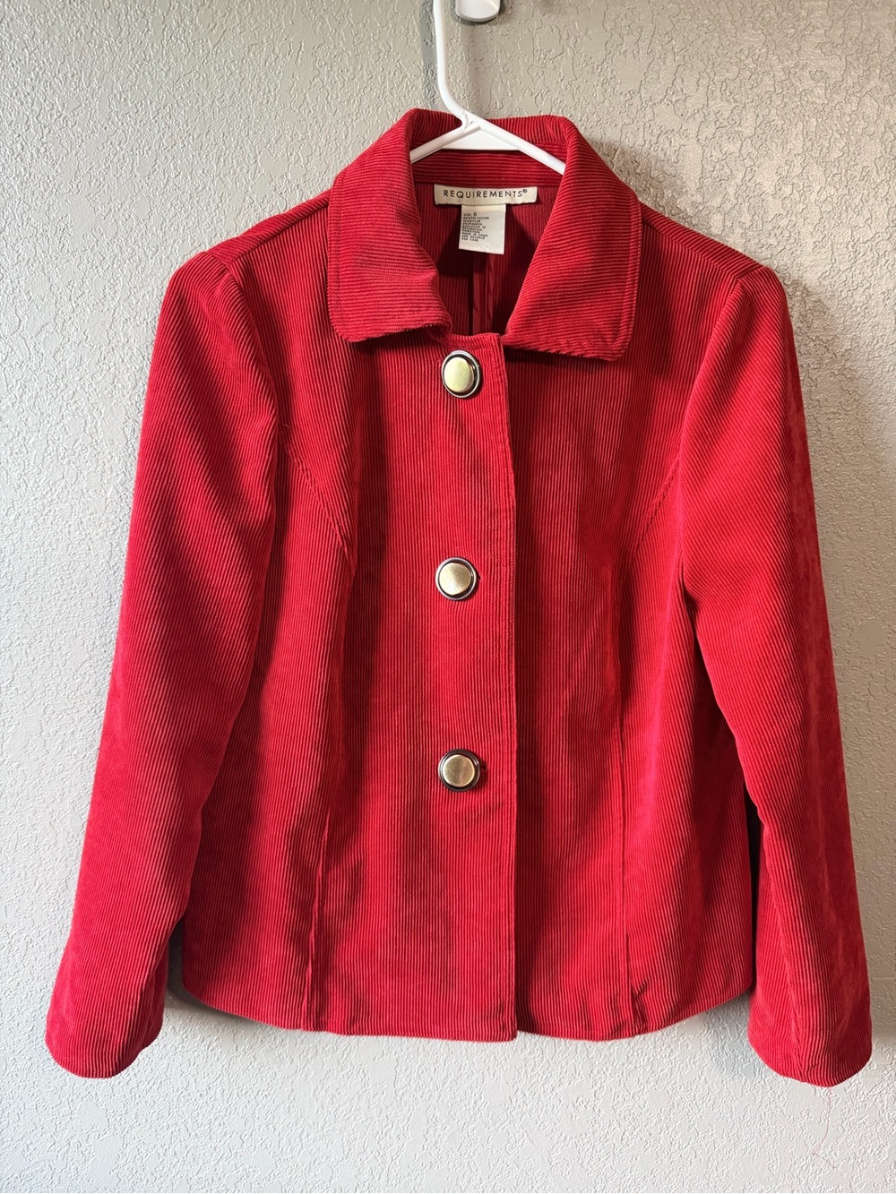 Vintage Requirements Red Corduroy Button Jacket with Metal Buttons